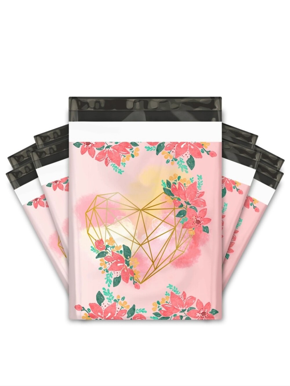 25ct, 10x13 "GEOMETRIC HEART" POLY MAILERS